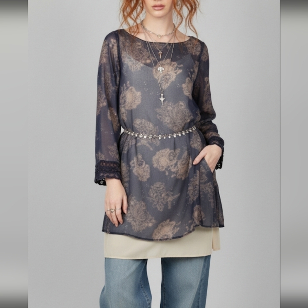 Gentle Fawn Sheer Long Sleeve Dress Size S Baggy Oversized Whimsigoth Dark Fairy